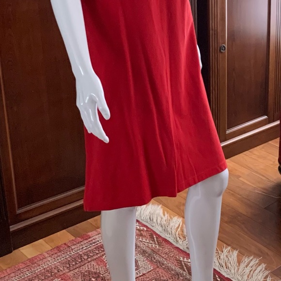 Tommy Hilfiger red cotton T-shirt dress at knee logo color blocks over chest - Picture 11 of 11